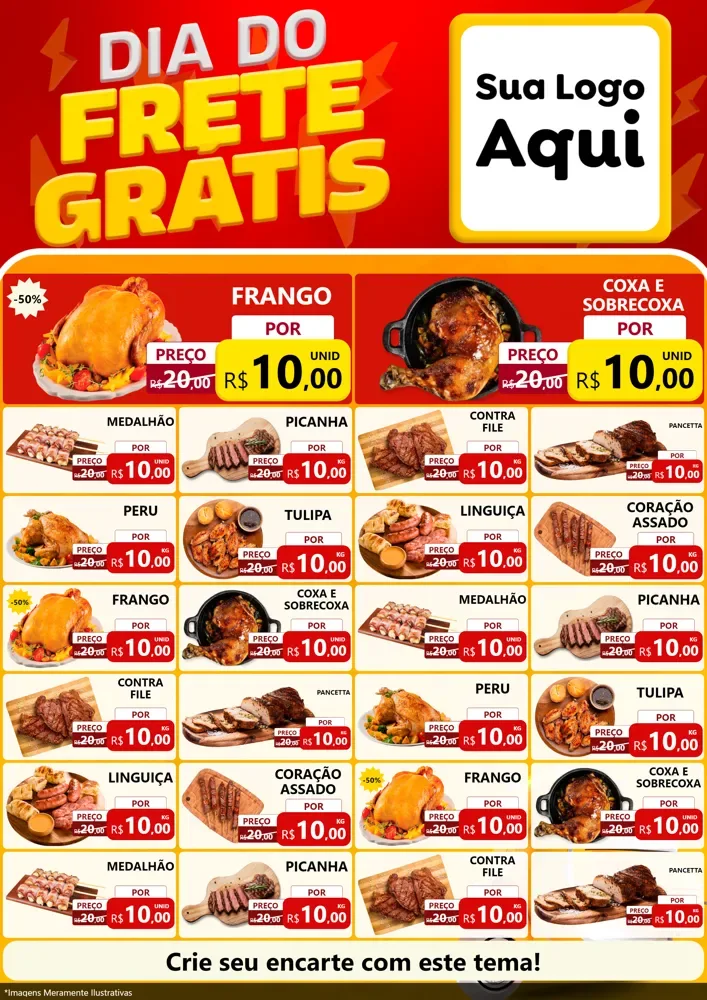 Modelo de Encarte para Encarte A4 Vertical com o tema Dia do Frete Grátis para Assados