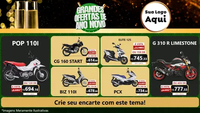 Modelo de TV para TV Horizontal com o tema Grandes Ofertas de Ano Novo para Concessionaria de Motos