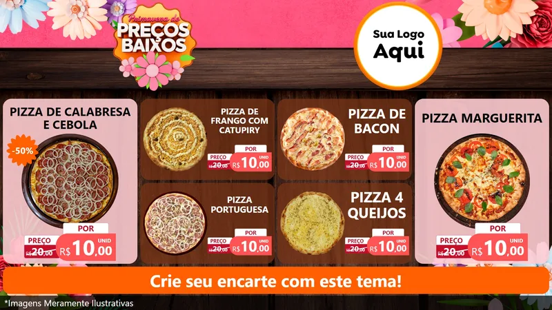 Modelo de TV para TV Horizontal com o tema Primavera de Preços Baixos para Pizzaria