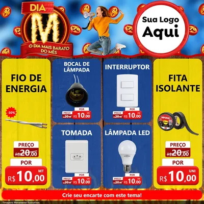 Modelo de Rede Social para Feed Facebook com o tema Dia M - O Dia Mais Barato Do Mês para Materiais Elétricos