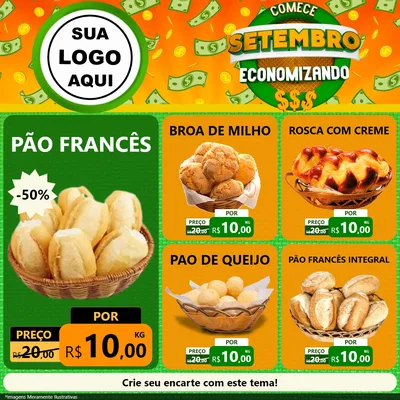 Modelo de Rede Social para Feed Facebook com o tema Comece Setembro Economizando para Padaria
