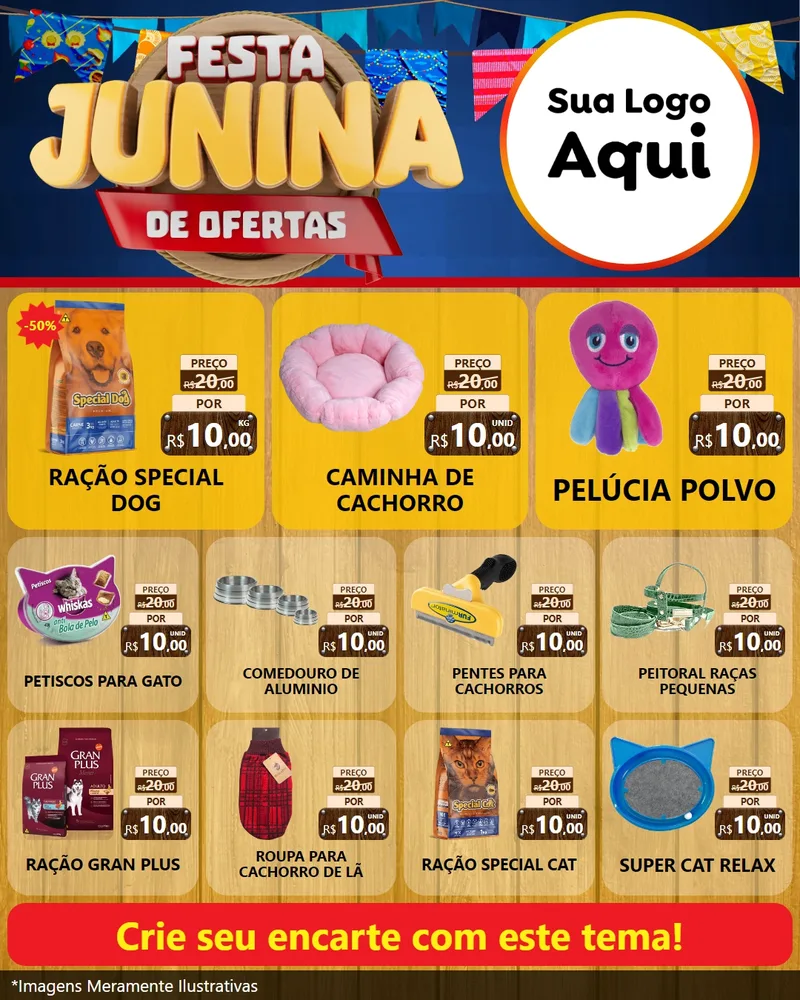 Modelo de Rede Social para Feed Instagram com o tema Festa Junina de Ofertas para Pet Shop