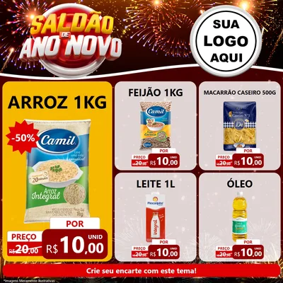Modelo de Rede Social para Feed Facebook com o tema Saldão de Ano Novo para Supermercado