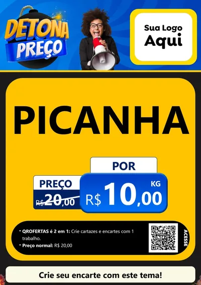 Modelo de Cartaz para Cartaz A4 Vertical com o tema Detona Preços para Açougue