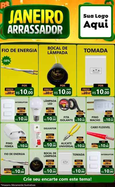 Modelo de Encarte para Encarte Grande com o tema Janeiro Arrasador para Materiais Elétricos