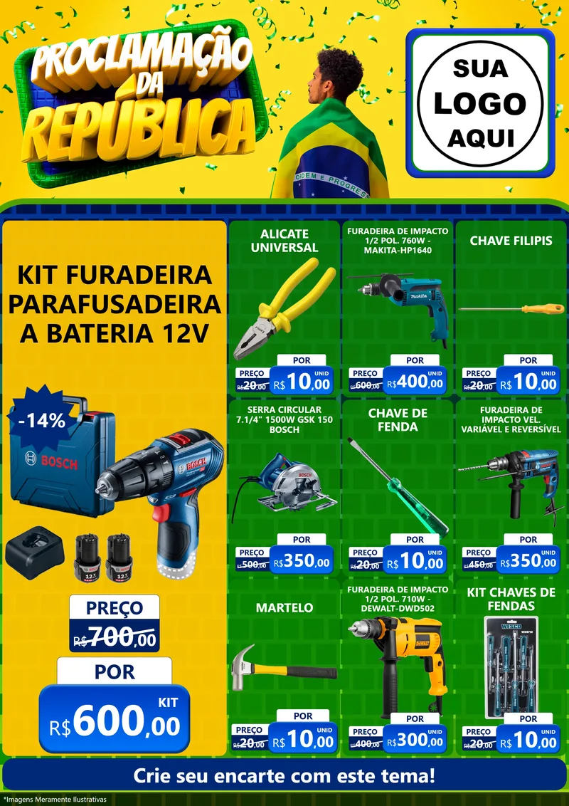 Modelo de Encarte para Encarte A4 Vertical com o tema Proclamação da República para Maquinas e Ferramentas