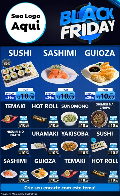 Modelo de Encarte para Encarte Grande com o tema Black Friday para Comida japonesa