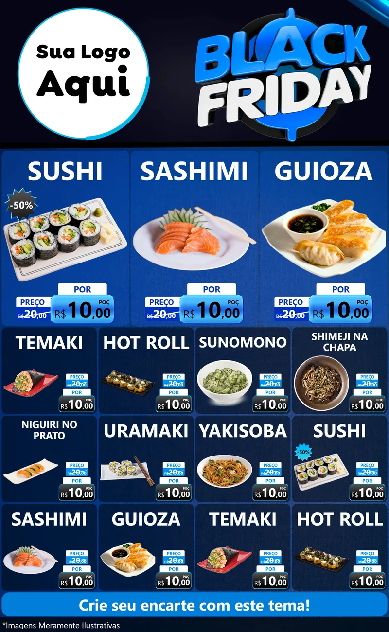 Modelo de Encarte para Encarte Grande com o tema Black Friday para Comida japonesa