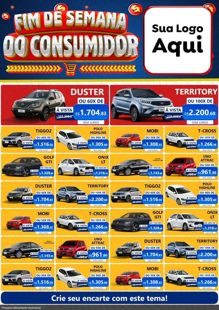 Modelo de Encarte para Encarte A4 Vertical com o tema Fim de Semana do Consumidor para Concessionaria de Carros