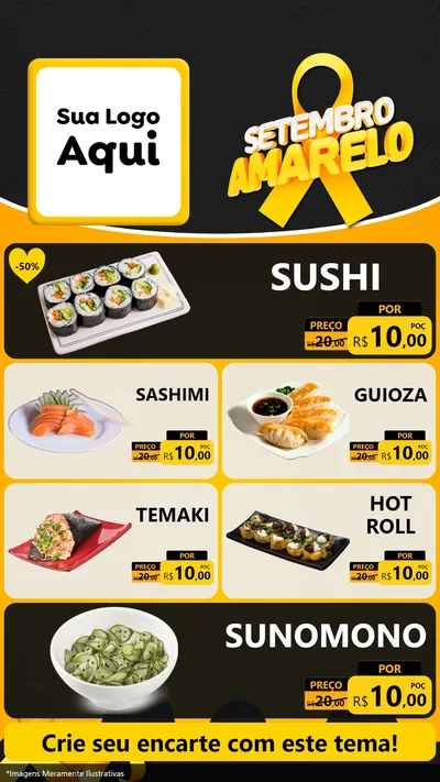 Modelo de TV para TV Vertical com o tema Setembro Amarelo para Comida japonesa