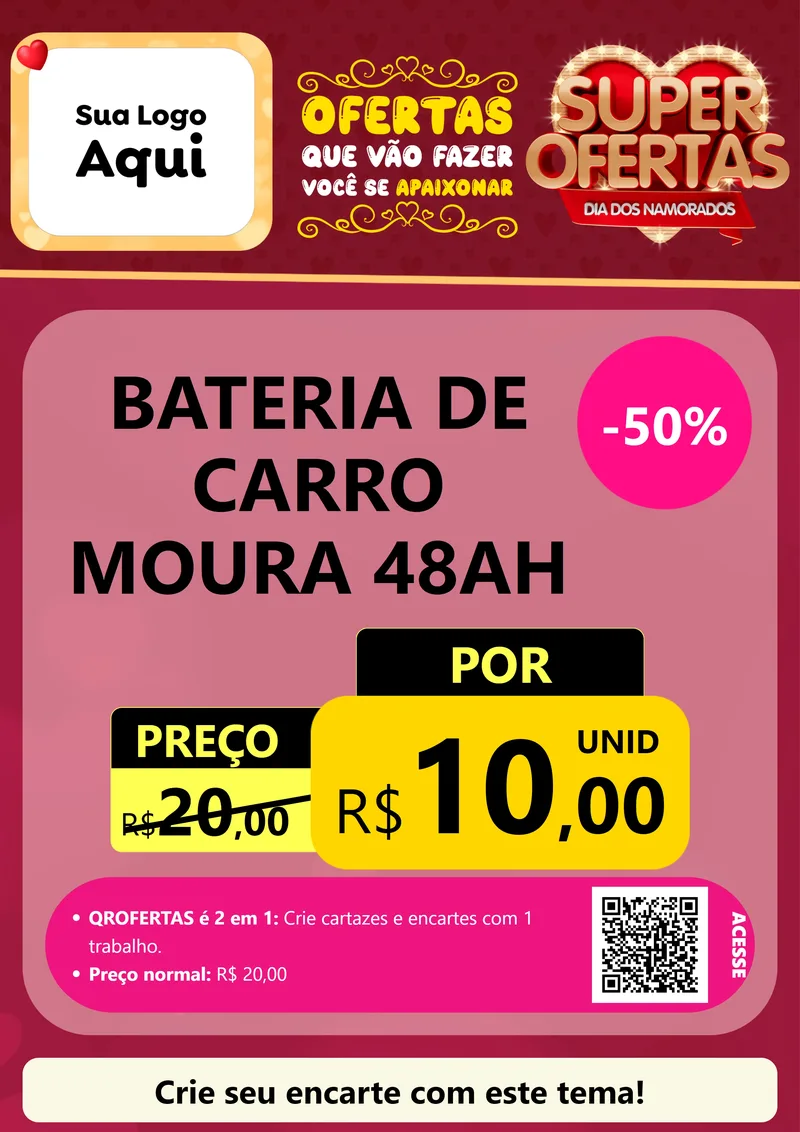 Modelo de Cartaz para Cartaz A4 Vertical com o tema Dia dos Namorados para Baterias Elétricas