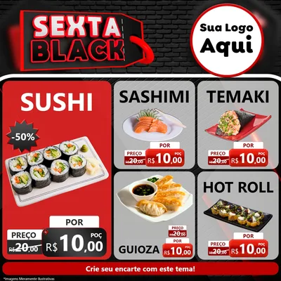 Modelo de Rede Social para Feed Facebook com o tema Sexta Black para Comida japonesa