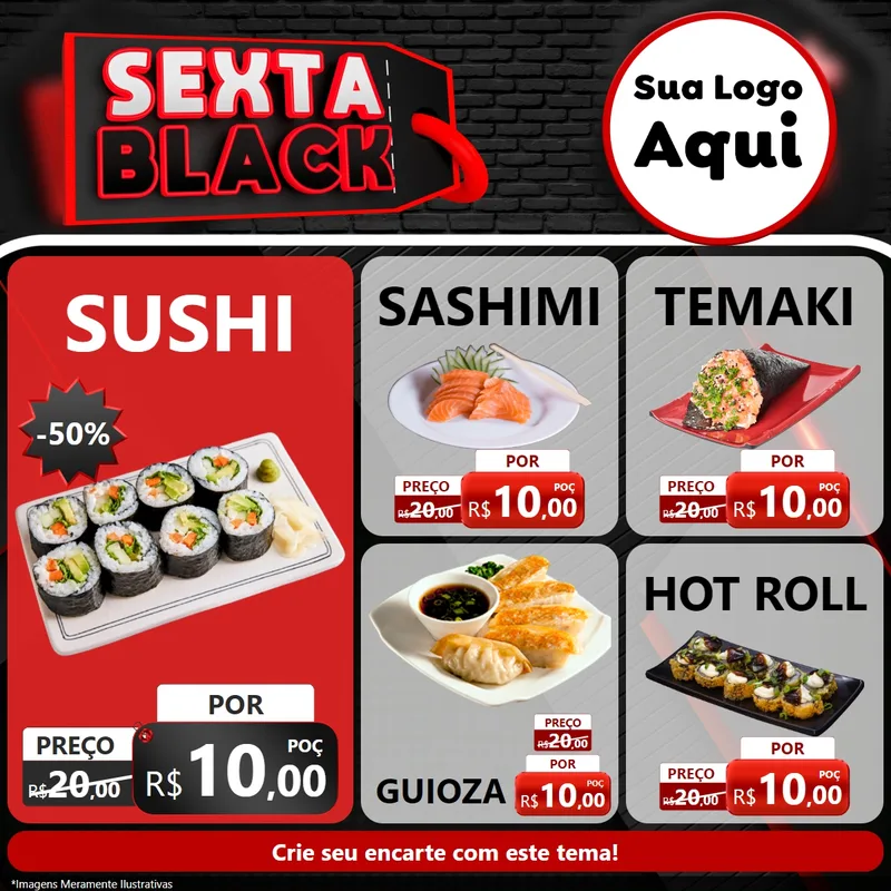 Modelo de Rede Social para Feed Facebook com o tema Sexta Black para Comida japonesa