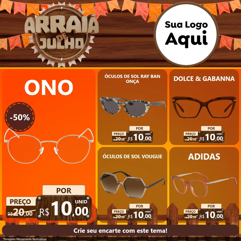 Modelo de Rede Social para Feed Facebook com o tema Arraiá de Julho - Junina para Óticas