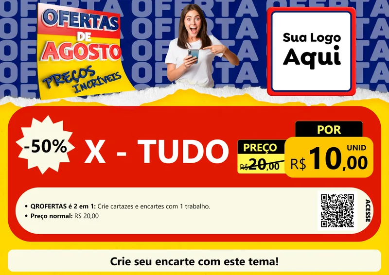 Modelo de Cartaz para Cartaz A4 Horizontal com o tema Ofertas de Agosto - Preços Incríveis para Hamburgueria