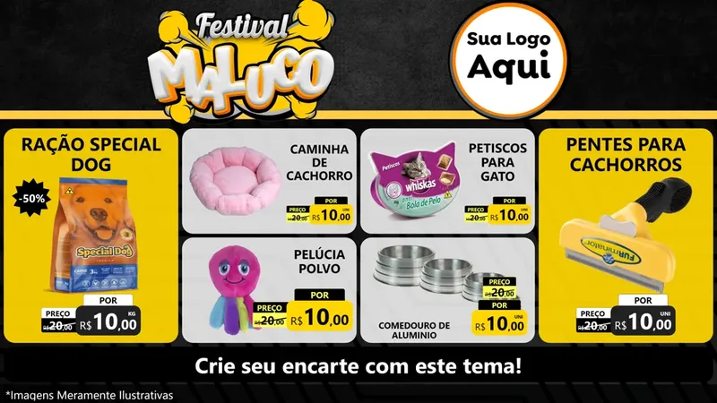Modelo de TV para TV Horizontal com o tema Festival Maluco para Pet Shop