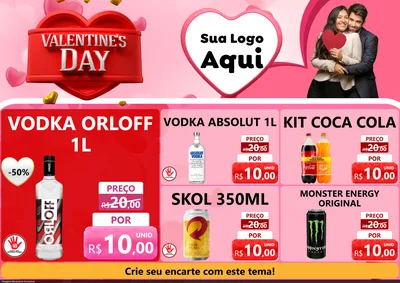 Modelo de Encarte para Encarte A4 Horizontal com o tema Valentine's Day para Distribuidora de bebidas