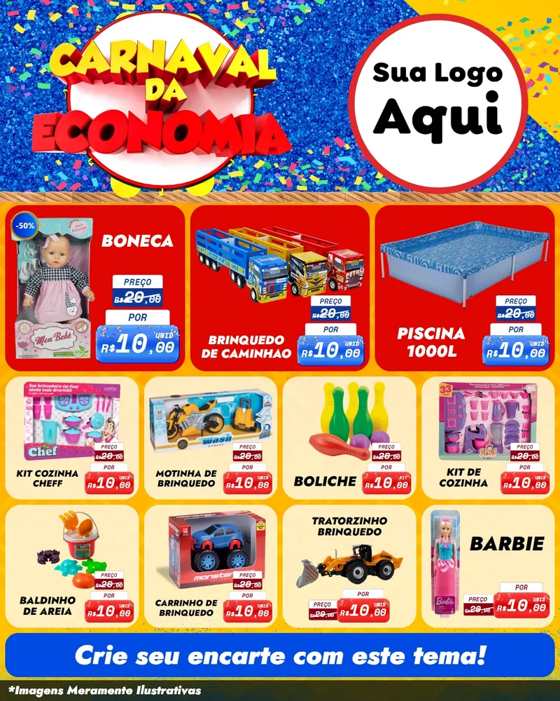 Modelo de Rede Social para Feed Instagram com o tema Carnaval da Economia para Brinquedos