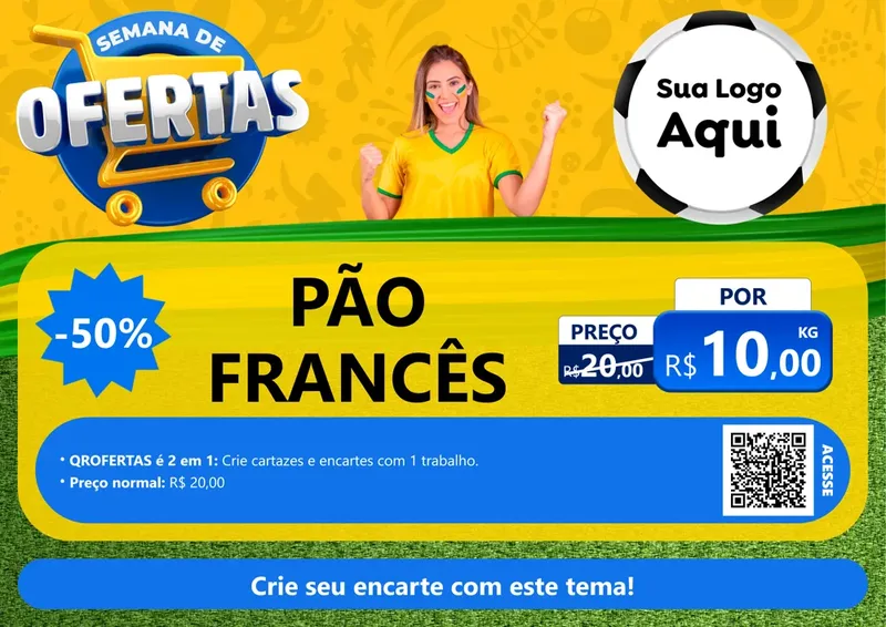 Modelo de Cartaz para Cartaz A4 Horizontal com o tema Semana de Ofertas - Copa para Padaria