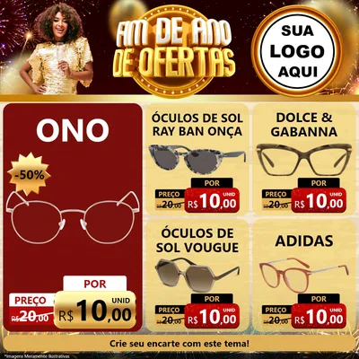 Modelo de Rede Social para Feed Facebook com o tema Fim de Ano de Ofertas para Óticas