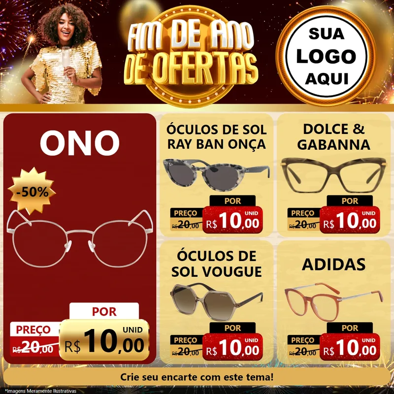 Modelo de Rede Social para Feed Facebook com o tema Fim de Ano de Ofertas para Óticas
