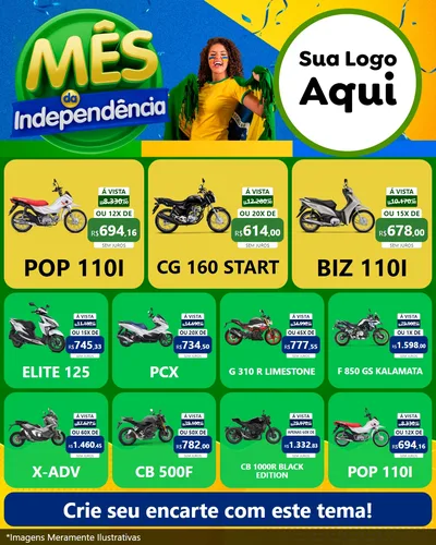 Modelo de Rede Social para Feed Instagram com o tema Mês da Independência para Concessionaria de Motos