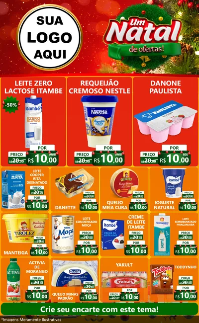 Modelo de Encarte para Encarte Grande com o tema Um Natal de Ofertas para Frios e Laticínios