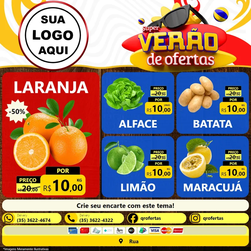 Modelo de Rede Social para Feed Facebook com o tema Super Verão de Ofertas para Hortifrúti