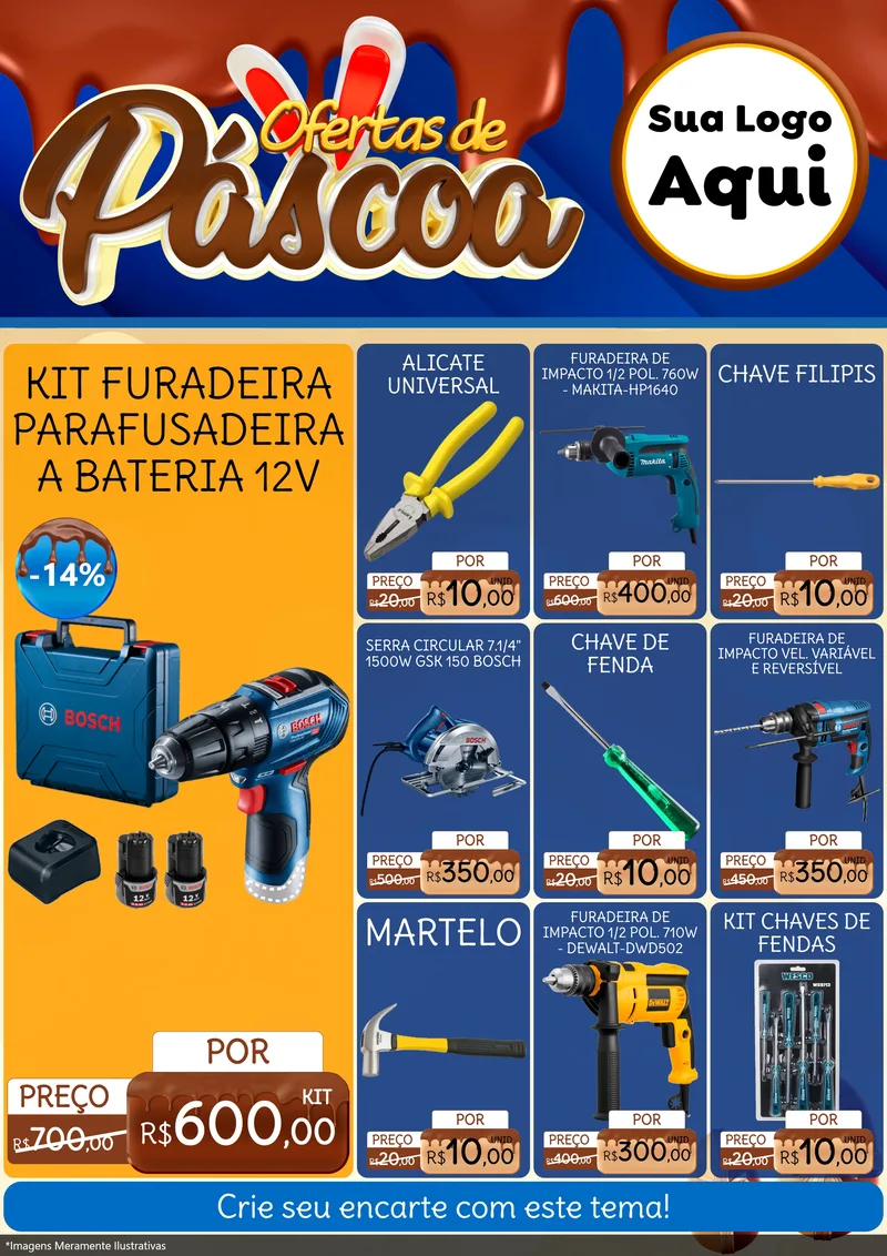 Modelo de Encarte para Encarte A4 Vertical com o tema Ofertas de Páscoa para Maquinas e Ferramentas