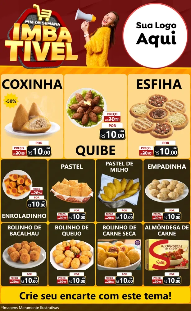 Modelo de Encarte para Encarte Grande com o tema Fim de Semana Imbatível para Salgadaria