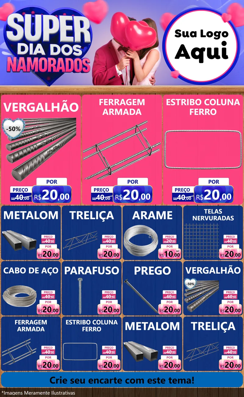Modelo de Encarte para Encarte Grande com o tema Super Dia dos Namorados para Ferragens