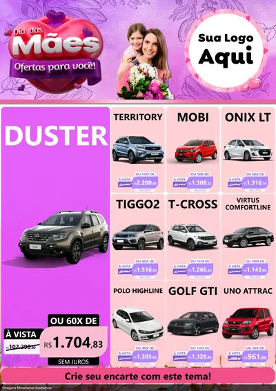 Modelo de Encarte para Encarte A4 Vertical com o tema Dia das Mães Ofertas para Você! para Concessionaria de Carros