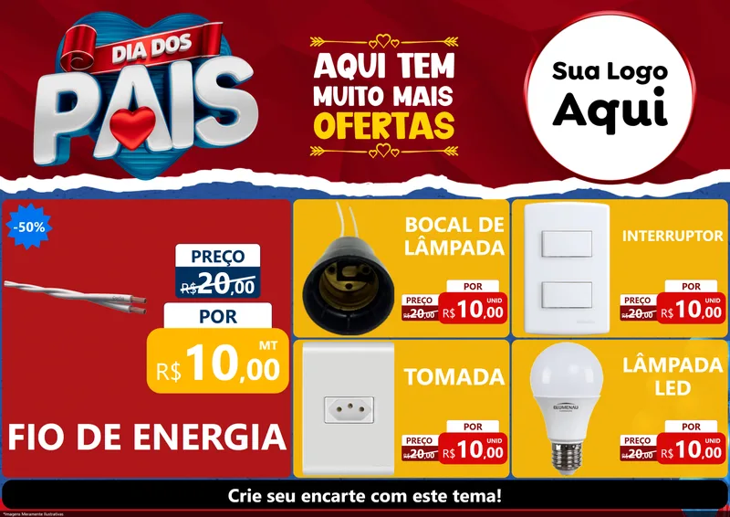 Modelo de Encarte para Encarte A4 Horizontal com o tema Dia dos Pais para Materiais Elétricos