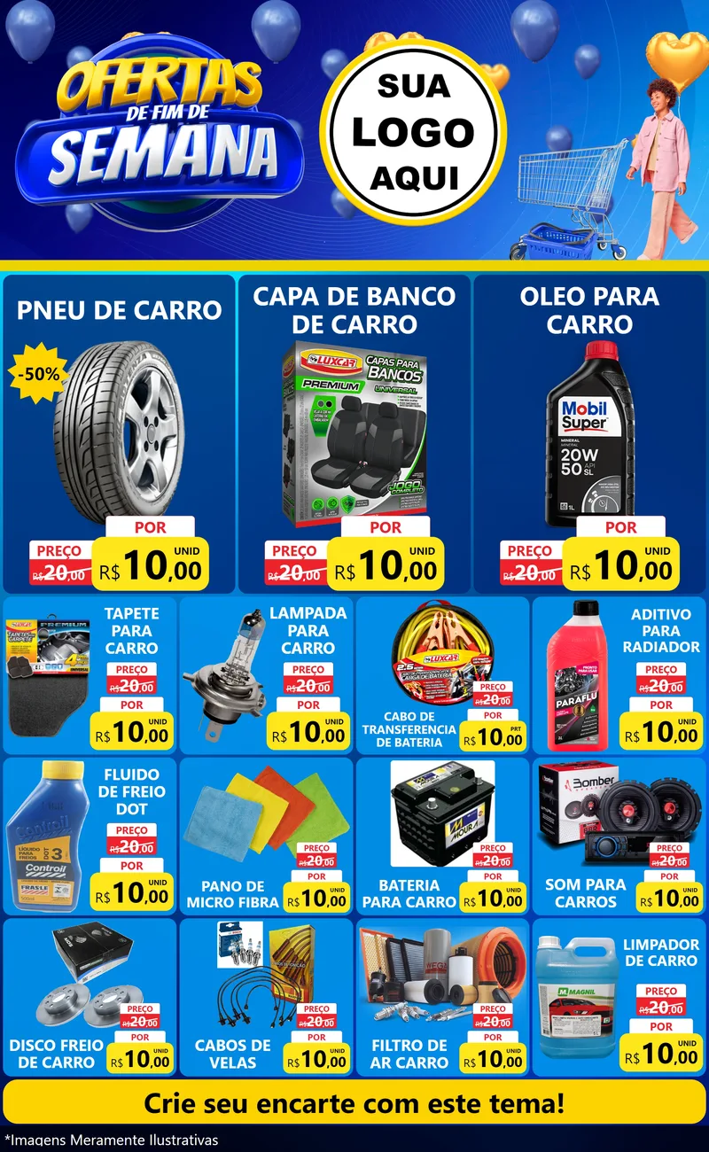 Modelo de Encarte para Encarte Grande com o tema Ofertas de Fim de Semana para Auto peças