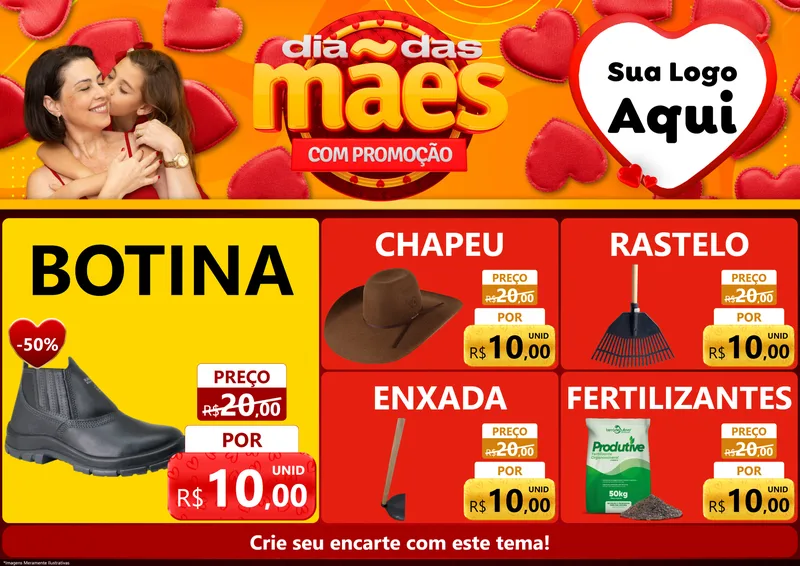 Modelo de Encarte para Encarte A4 Horizontal com o tema Dia das Mães com Promoção para Agropecuária