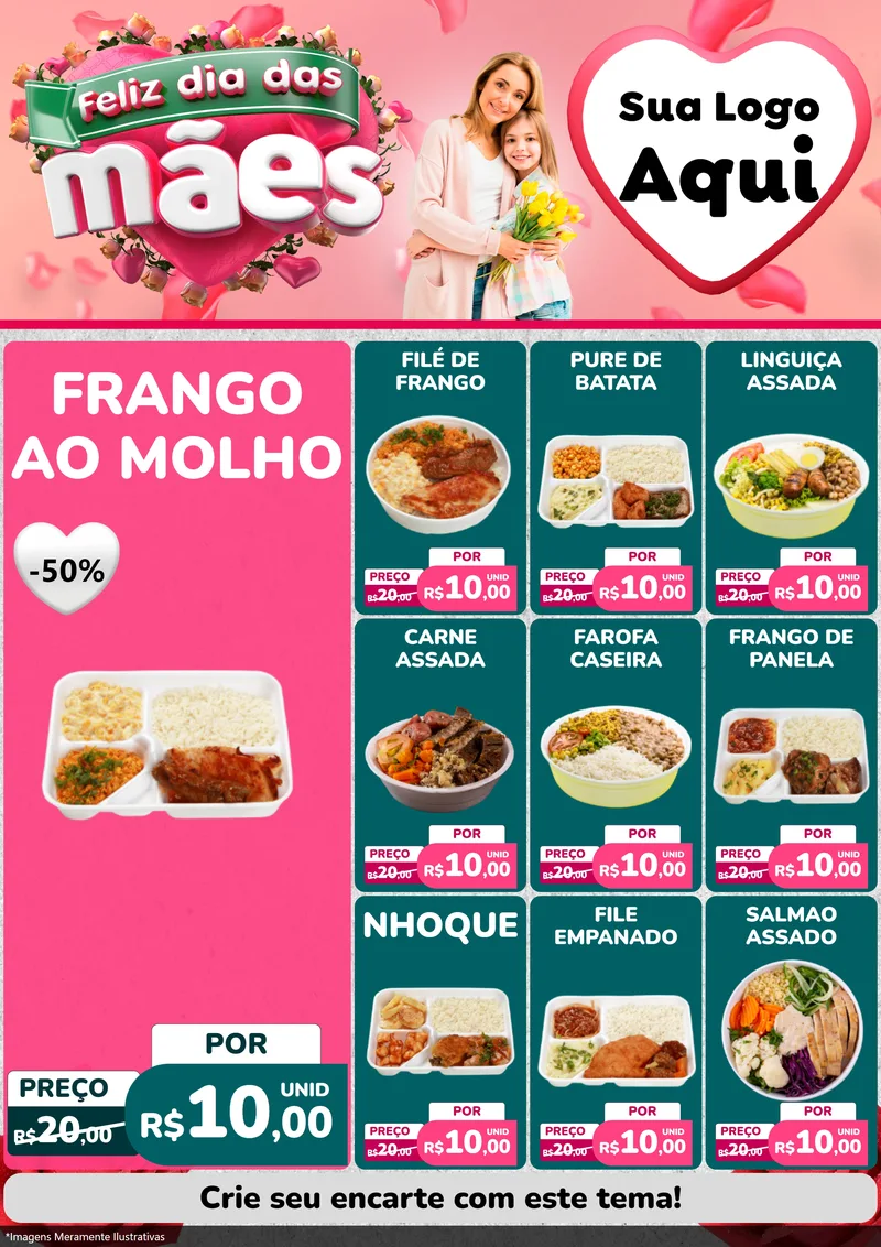 Modelo de Encarte para Encarte A4 Vertical com o tema Feliz Dia das Mães para Restaurante