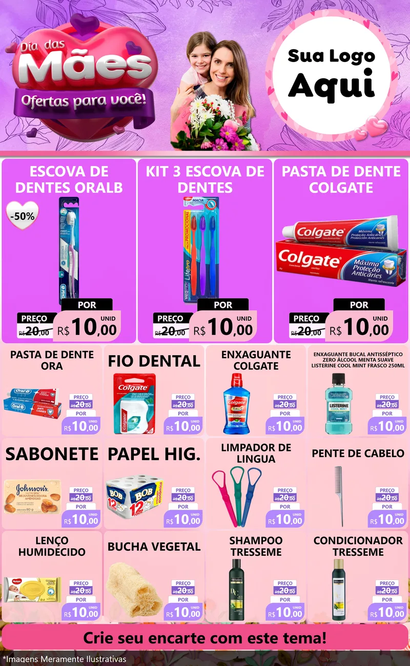 Modelo de Encarte para Encarte Grande com o tema Dia das Mães Ofertas para Você! para Higiene Pessoal