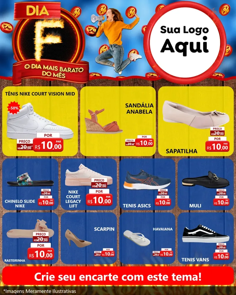 Modelo de Rede Social para Feed Instagram com o tema Dia F - O Dia Mais Barato Do Mês para Calçados