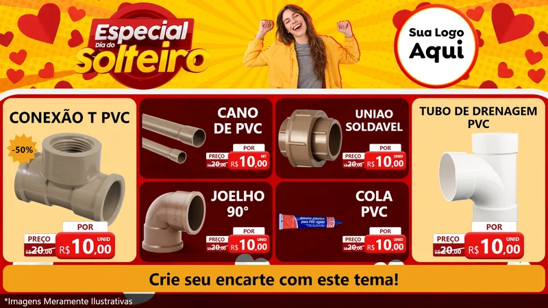 Modelo de TV para TV Horizontal com o tema Especial Dia do Solteiro para Tubos e conexões