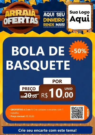 Modelo de Cartaz para Cartaz A4 Vertical com o tema Arraiá de Ofertas - Junina para Artigos Esportivos