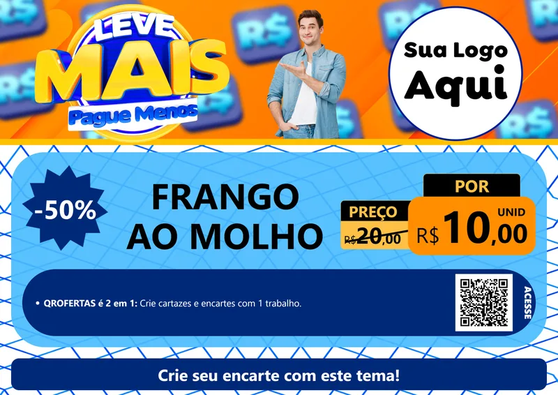 Modelo de Cartaz para Cartaz A4 Horizontal com o tema Leve Mais, Pague Menos para Restaurante