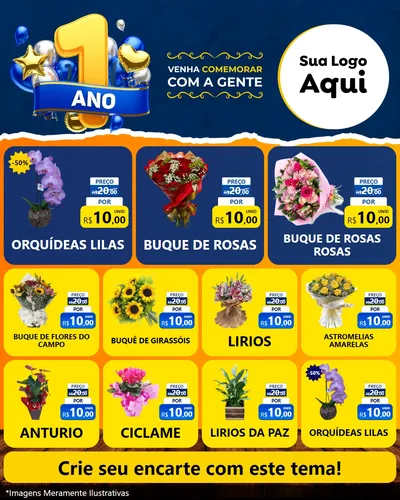 Modelo de Rede Social para Feed Instagram com o tema Um Ano de Aniversário para Floricultura e jardim