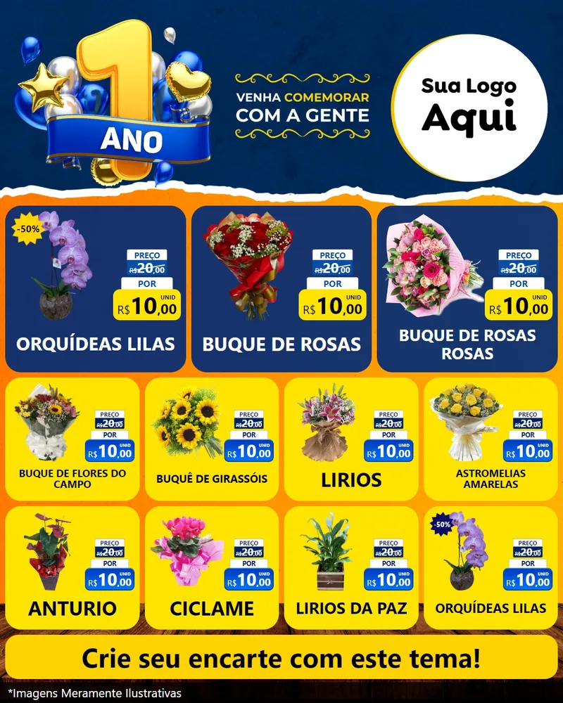 Modelo de Rede Social para Feed Instagram com o tema Um Ano de Aniversário para Floricultura e jardim