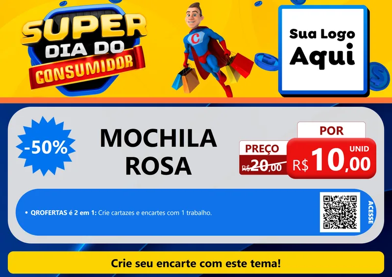 Modelo de Cartaz para Cartaz A4 Horizontal com o tema Super Dia do Consumidor para Papelaria