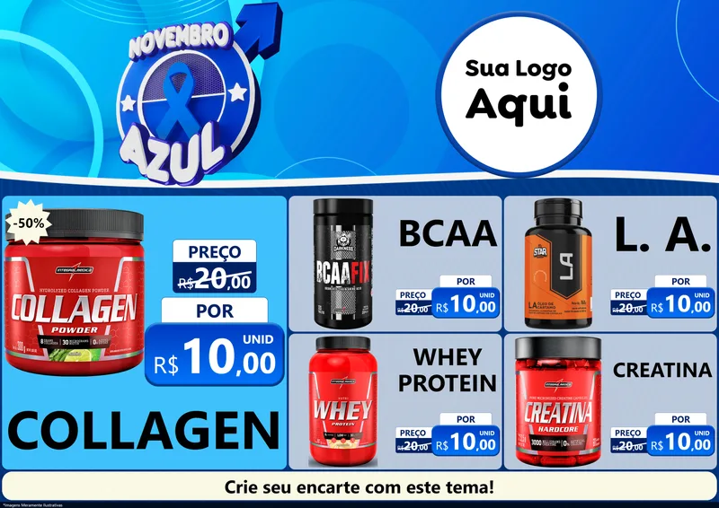 Modelo de Encarte para Encarte A4 Horizontal com o tema Novembro Azul para Suplementos alimentares