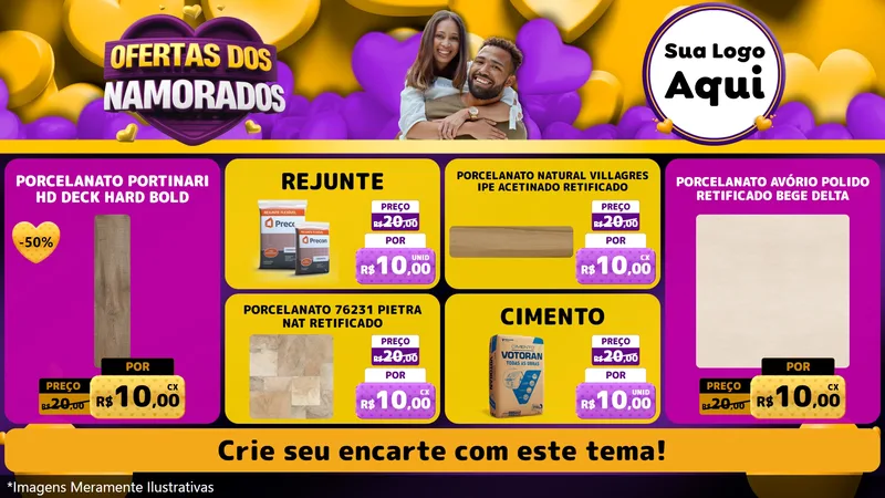 Modelo de TV para TV Horizontal com o tema Oferta Dos Namorados para Pisos e revestimentos