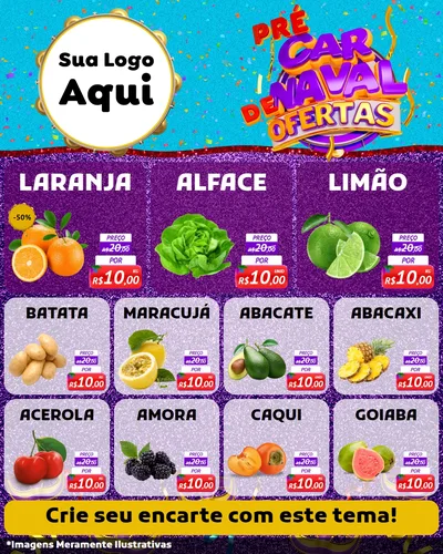 Modelo de Rede Social para Feed Instagram com o tema Pré Carnaval de Ofertas para Hortifrúti