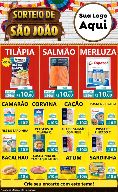 Modelo de Encarte para Encarte Grande com o tema Sorteio de São João para Peixaria
