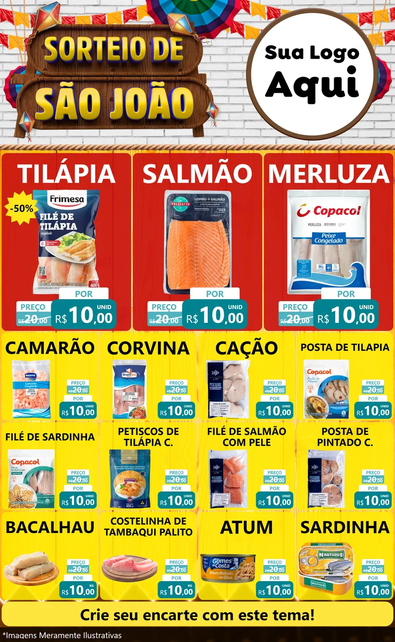 Modelo de Encarte para Encarte Grande com o tema Sorteio de São João para Peixaria