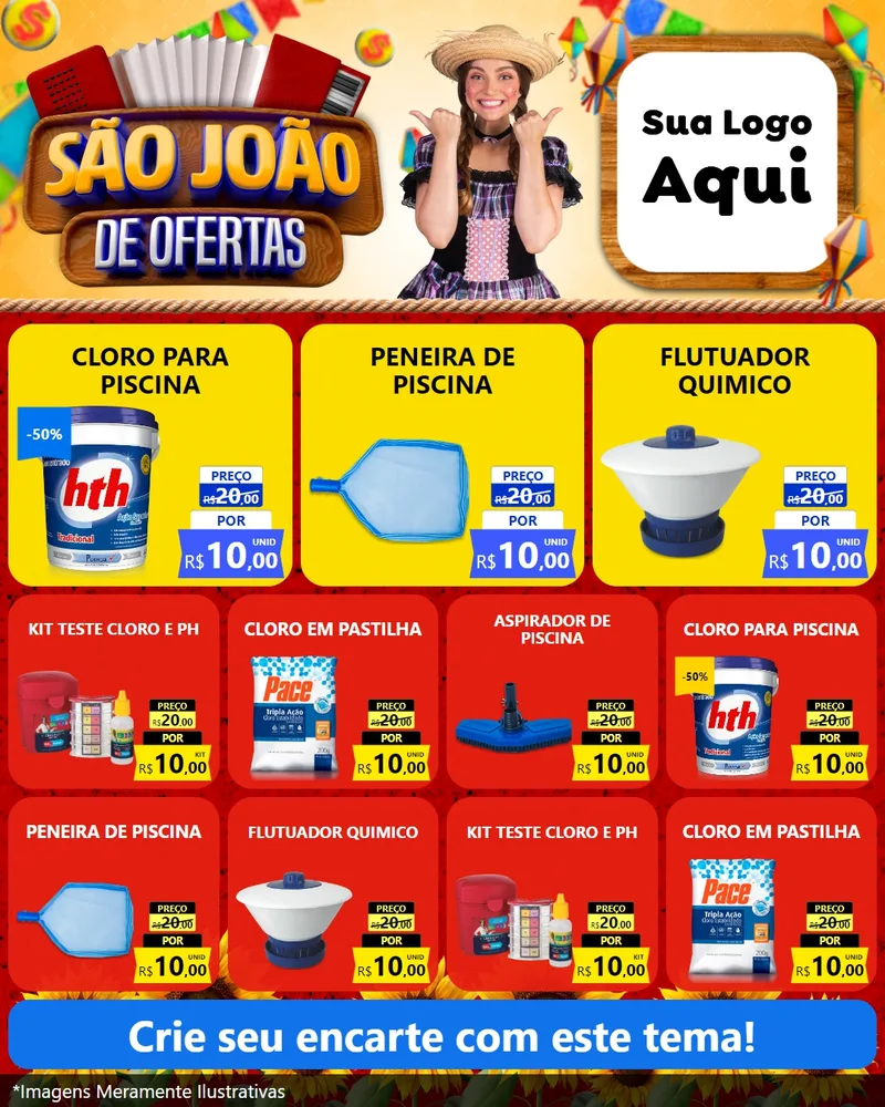 Modelo de Rede Social para Feed Instagram com o tema São João de Ofertas para Produtos para Piscina